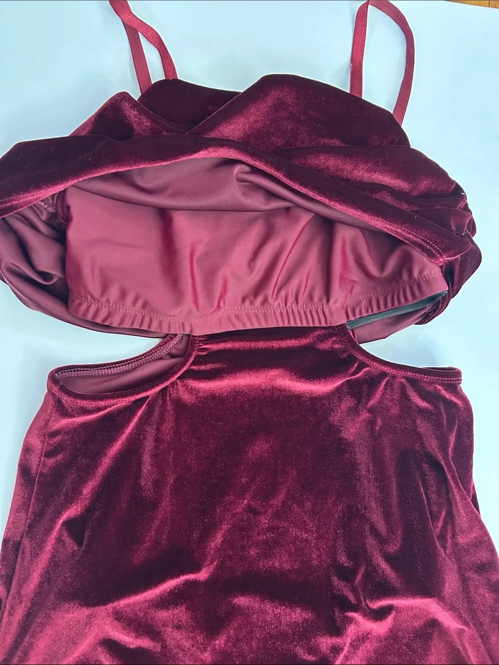 Revolution Dance Costume Burgundy Velvet Dress AS IT UNFOLDS sz  MA